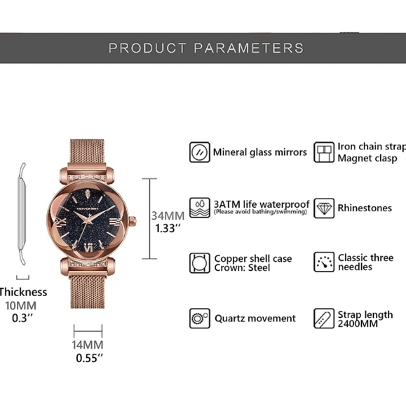 NWOT WOMEN'S LSTVR STARRY SKY DIAL WATCH WITH MESH MAGNETIC STRAP - Picture 5 of 8